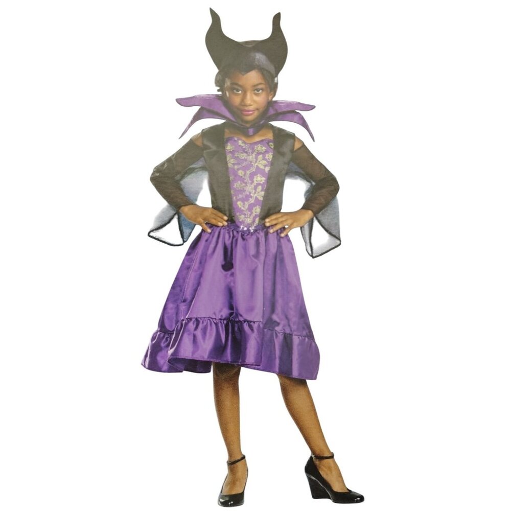 Disney Girls S 6/6X Villains Maleficent 3 Piece Purple Dress Halloween Costume